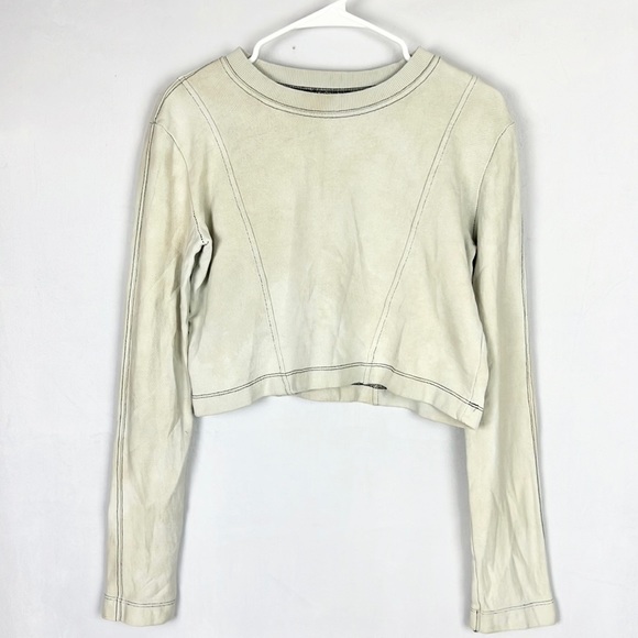 ZARA | 🤍 Vintage Style Faded Cropped Long-Sleeve Thermal Sweatshirt Crop Top - Picture 1 of 7